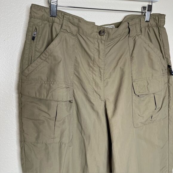 LL Bean Khaki Tan Hiking Pants Cargo Utility Side Elastic Women Size Large Reg - Picture 2 of 14